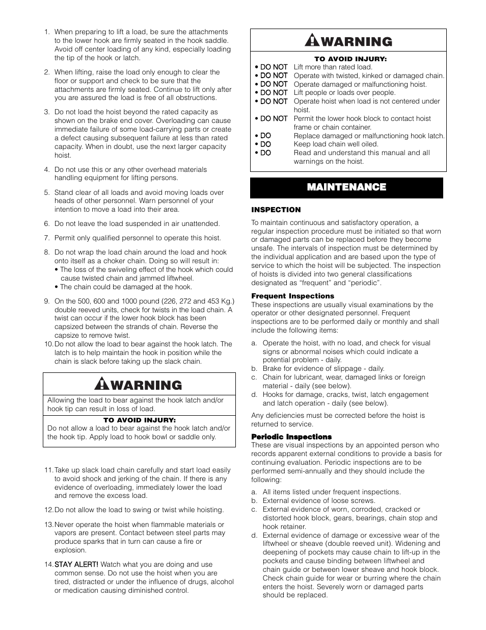 Mma aiin nt te en na an nc ce e | Vestil ACH-100 User Manual | Page 9 / 20