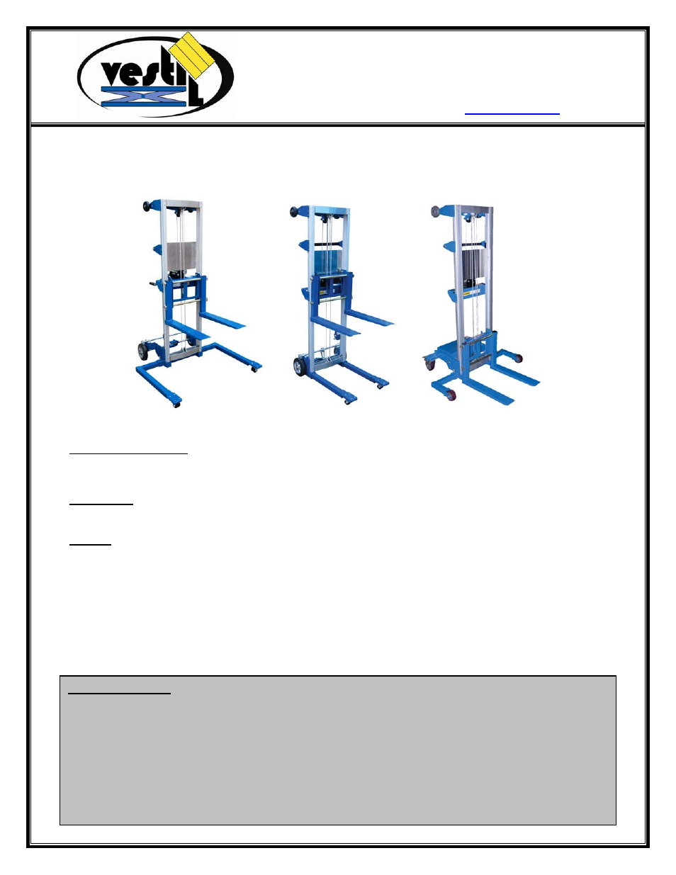 Vestil A-LIFT User Manual | 12 pages