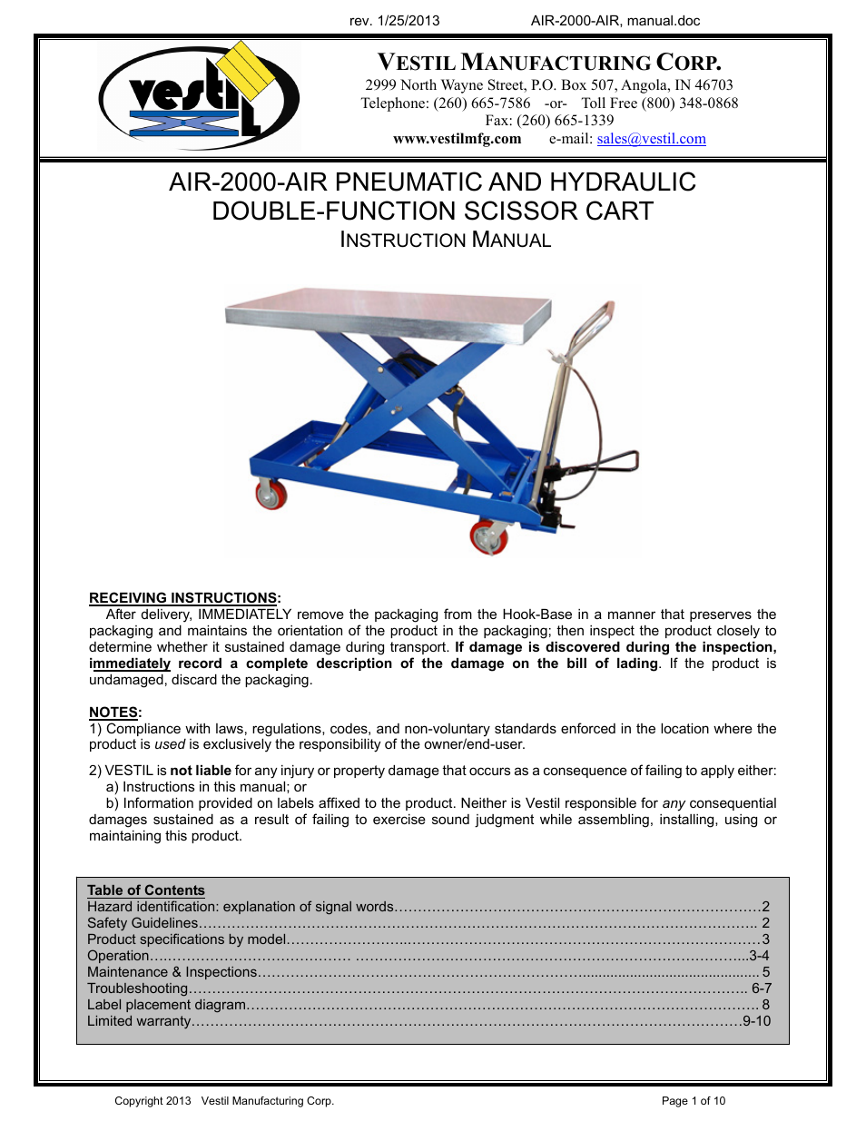 Vestil AIR-2000 User Manual | 12 pages