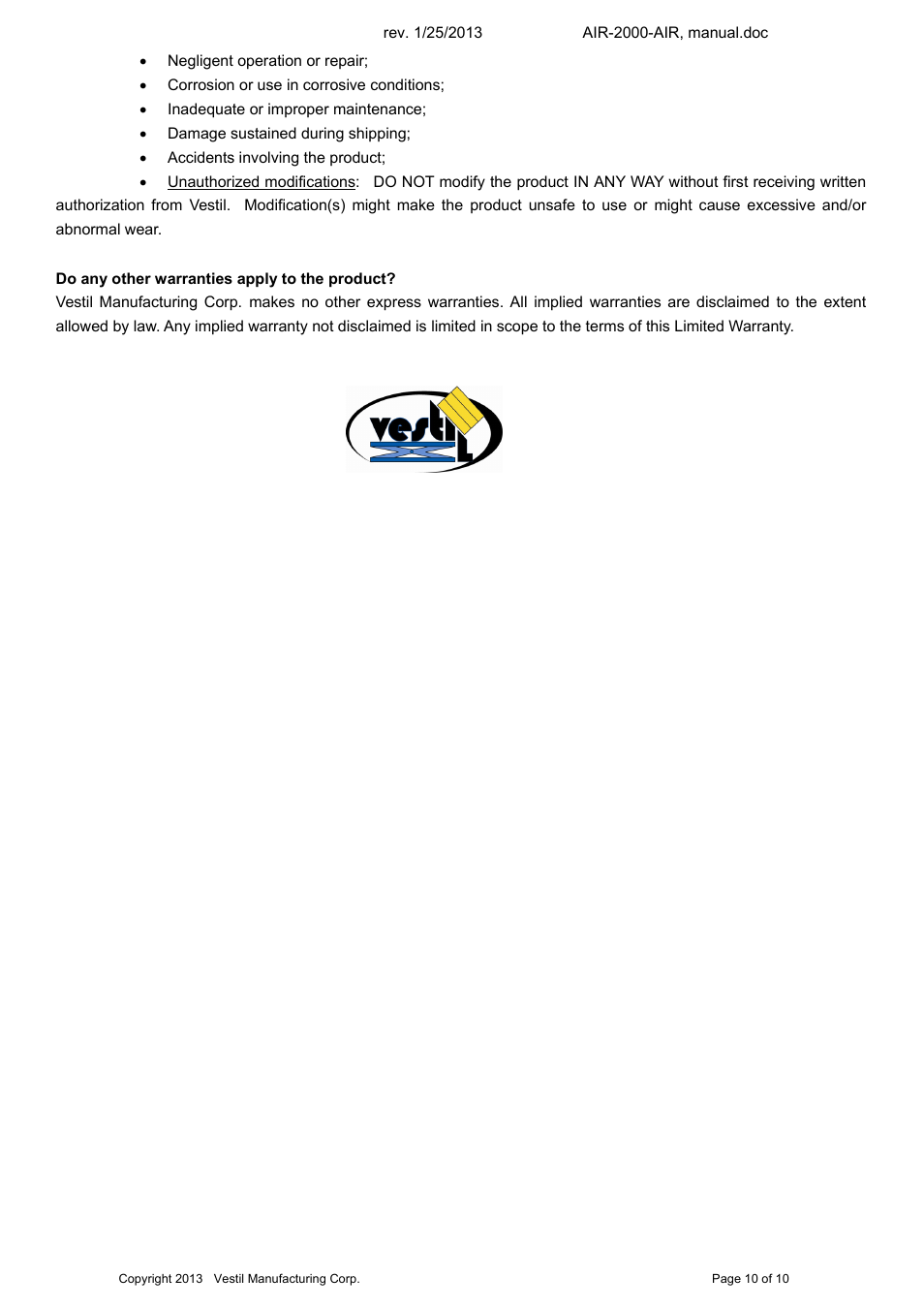 Vestil AIR-2000 User Manual | Page 10 / 12