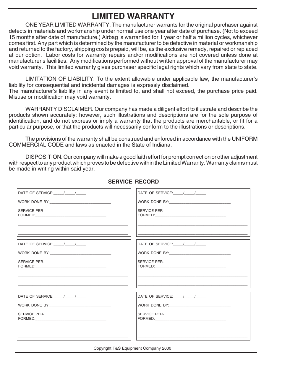 Limited warranty | Vestil AHLT User Manual | Page 12 / 12