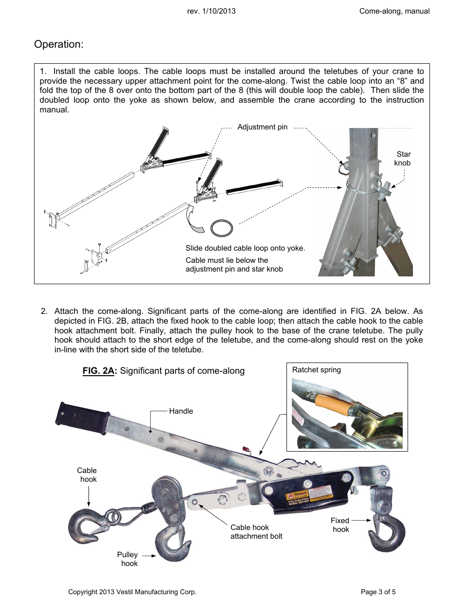 Operation | Vestil AHA-KIT Come-Along kit User Manual | Page 3 / 5