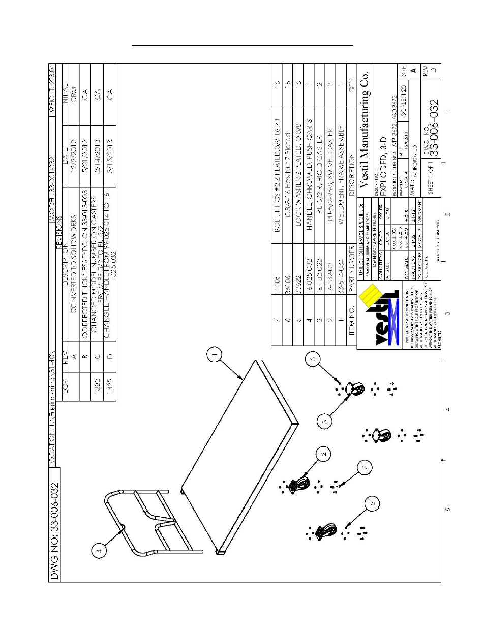 Exploded parts diagram and bill of materials | Vestil ASD User Manual | Page 3 / 9