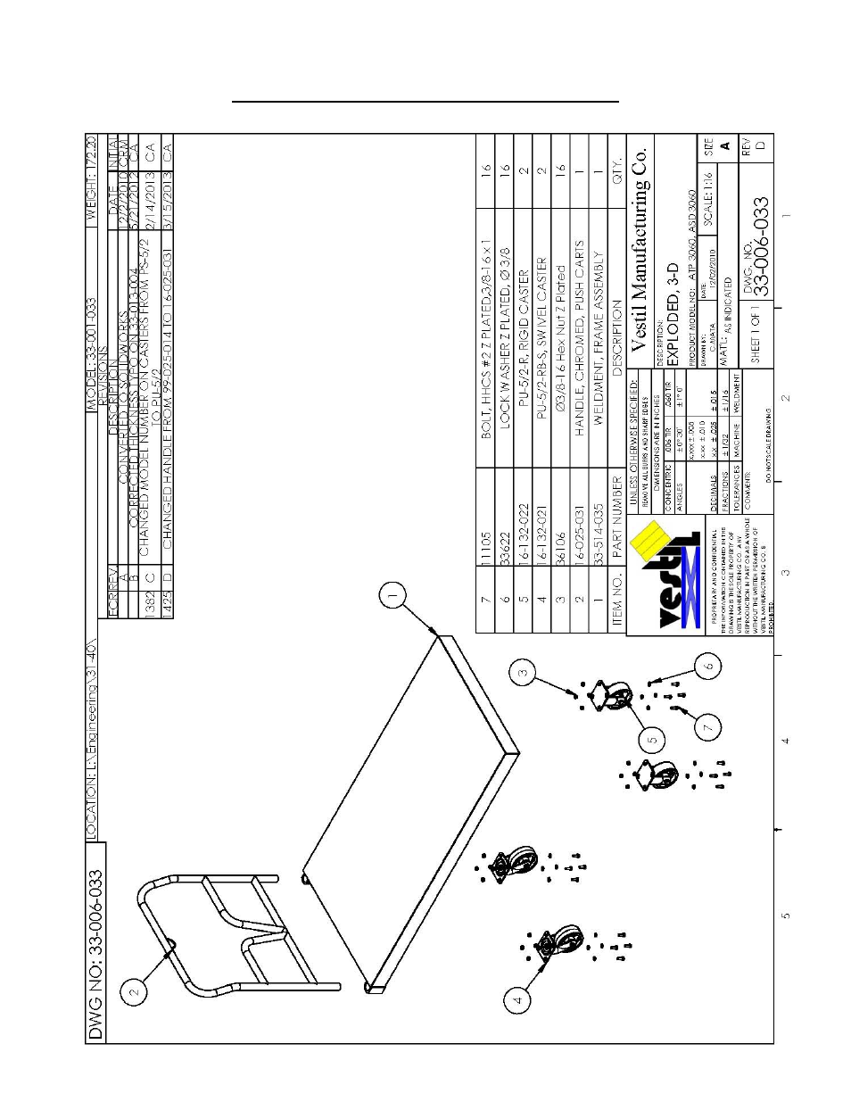 Exploded parts diagram and bill of materials | Vestil ASD User Manual | Page 4 / 9