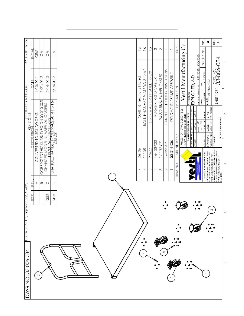 Exploded parts diagram and bill of materials | Vestil ASD User Manual | Page 5 / 9