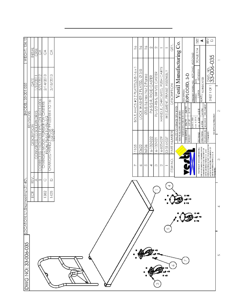 Exploded parts diagram and bill of materials | Vestil ASD User Manual | Page 6 / 9