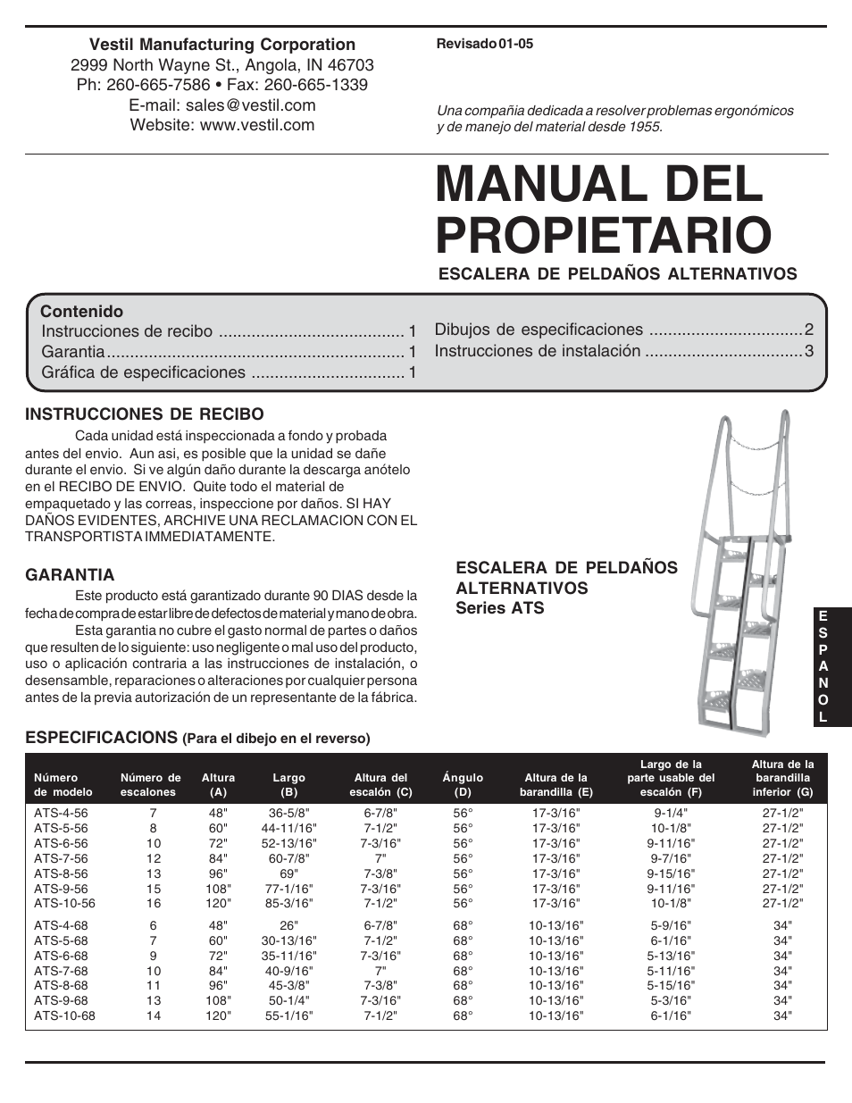 Manual del propietario | Vestil ATS User Manual | Page 4 / 9