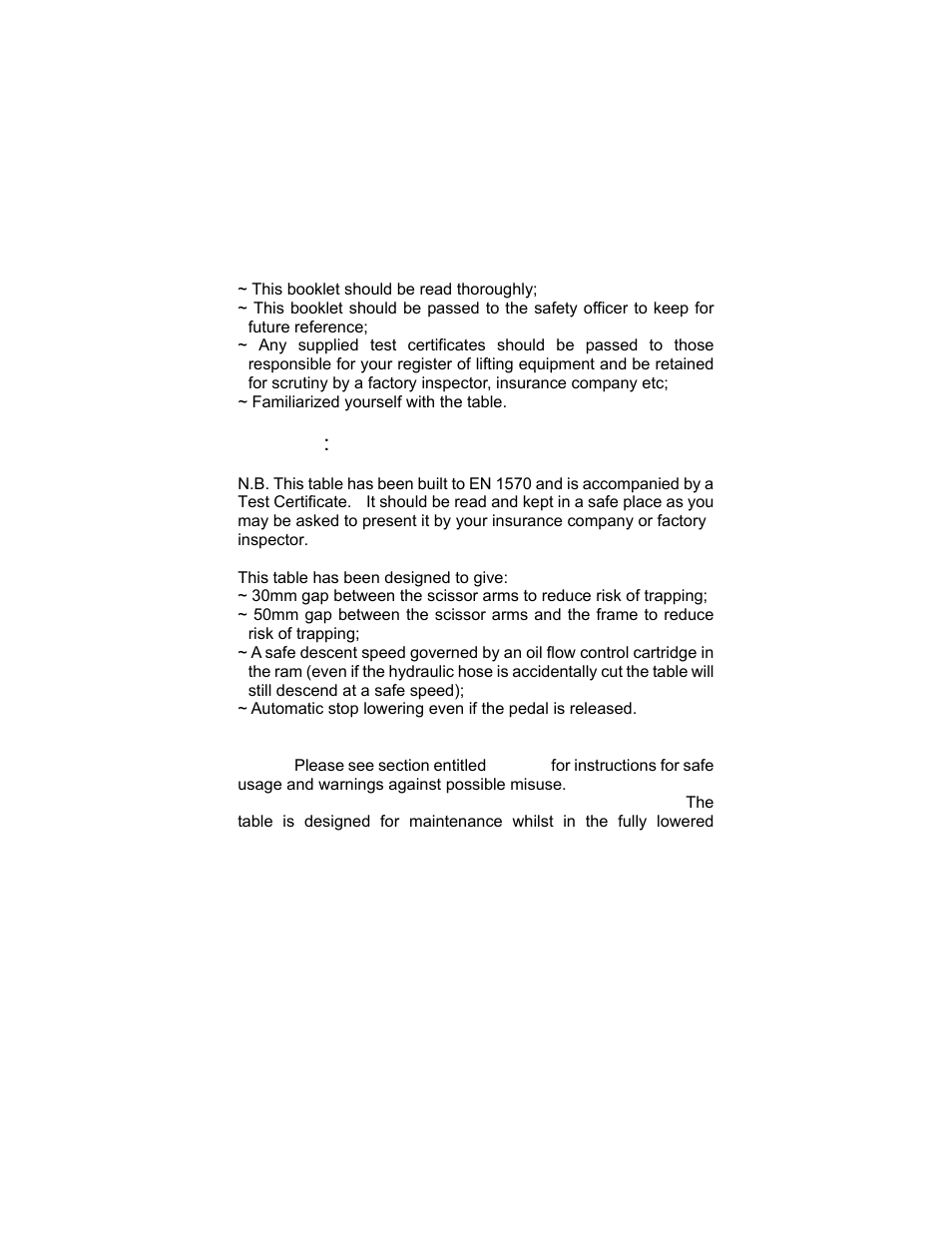 Before use of the table, Safety | Vestil CART-D-FR User Manual | Page 2 / 18