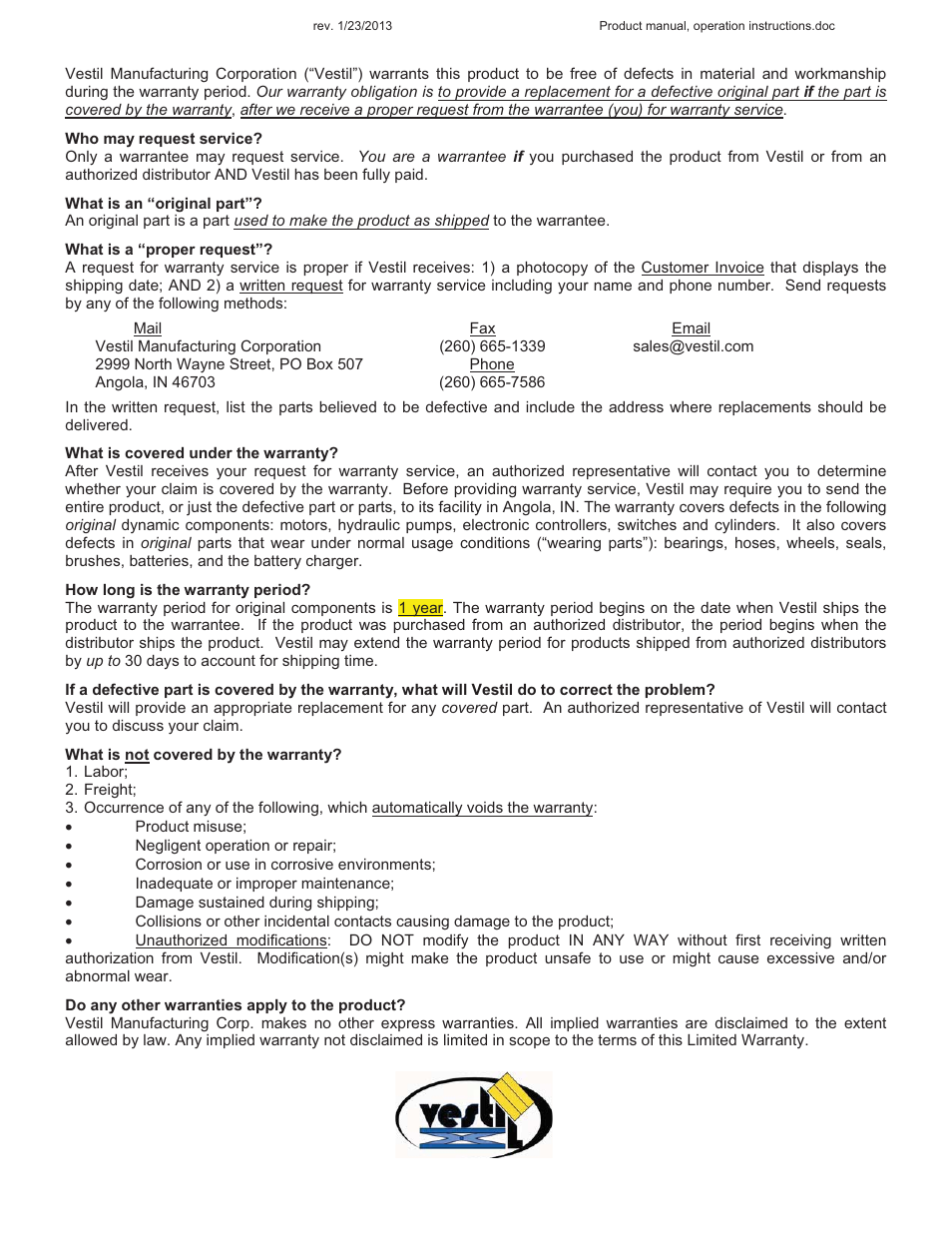 Vestil CB-PMPS User Manual | Page 13 / 13