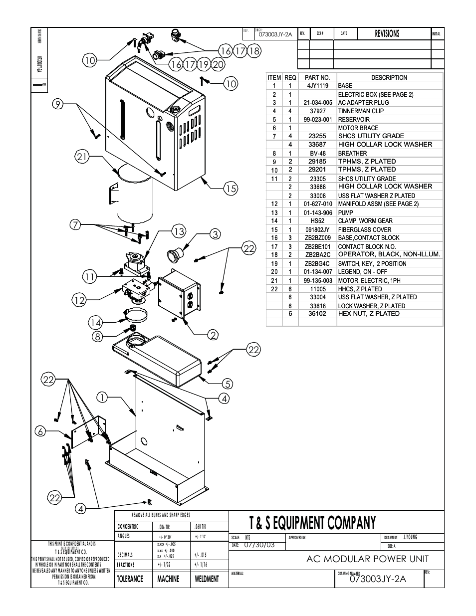 T & s equipment company, Revisions, Tolerance machine weldment | Vestil CB-PMPS User Manual | Page 9 / 13