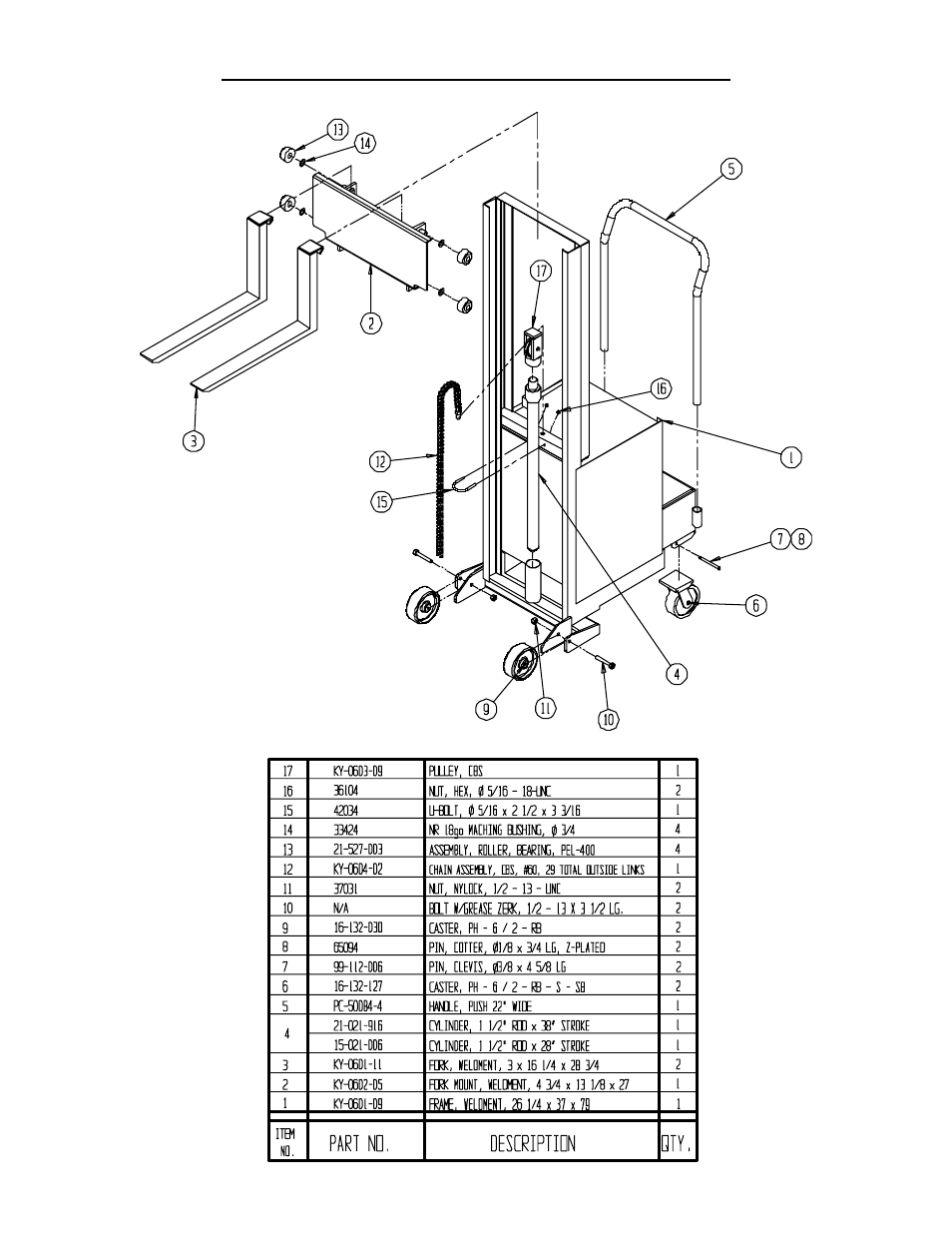 Exploded parts drawing & bom | Vestil CBS Series User Manual | Page 5 / 13