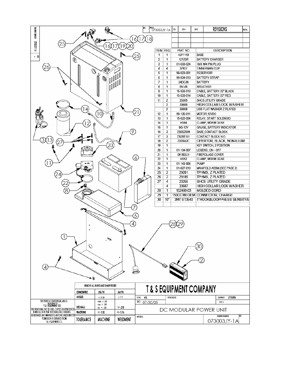 Power unit exploded parts drawing & bom | Vestil CBS Series User Manual | Page 7 / 13