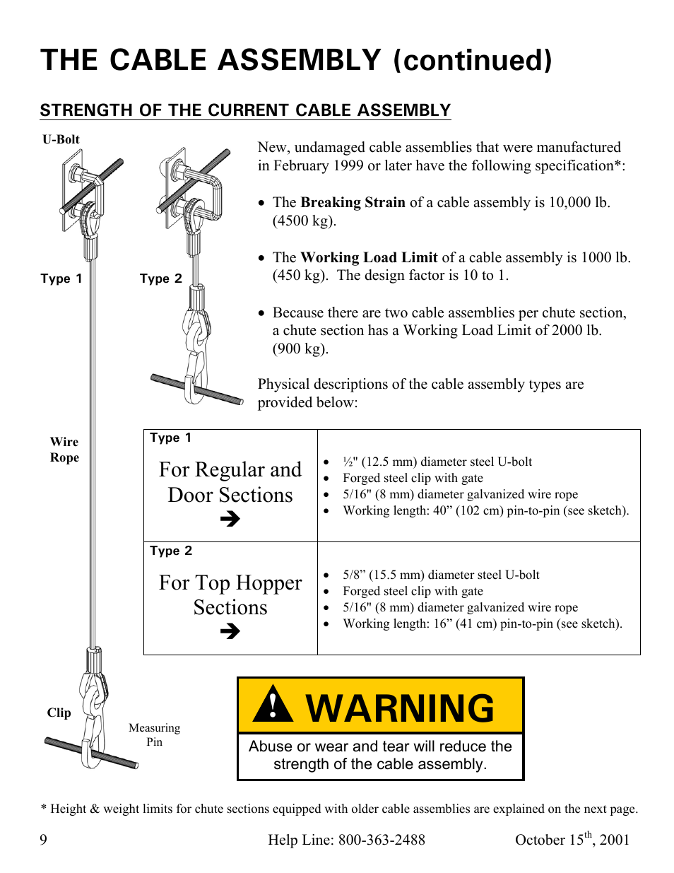 Warning, The cable assembly (continued) | Vestil CC-30-MC User Manual | Page 10 / 59