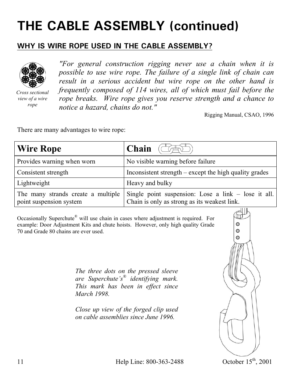 The cable assembly (continued), Wire rope chain | Vestil CC-30-MC User Manual | Page 12 / 59