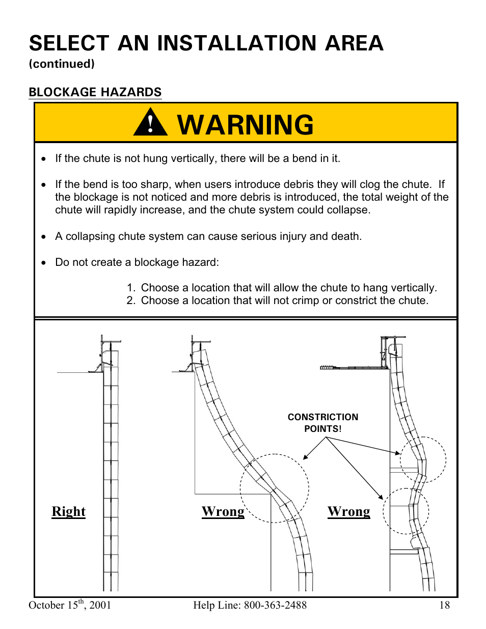 Warning, Select an installation area | Vestil CC-30-MC User Manual | Page 19 / 59