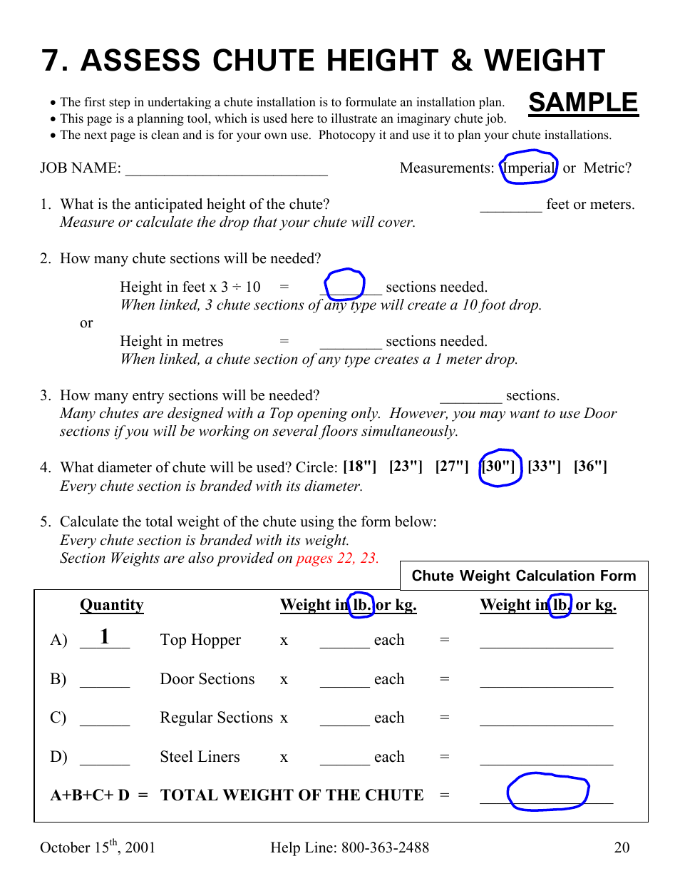 Assess chute height & weight, Sample, Hotel on first ave | Vestil CC-30-MC User Manual | Page 21 / 59