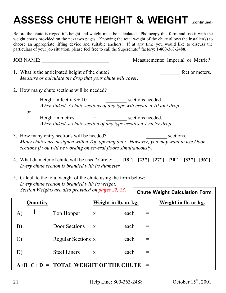 Assess chute height & weight | Vestil CC-30-MC User Manual | Page 22 / 59