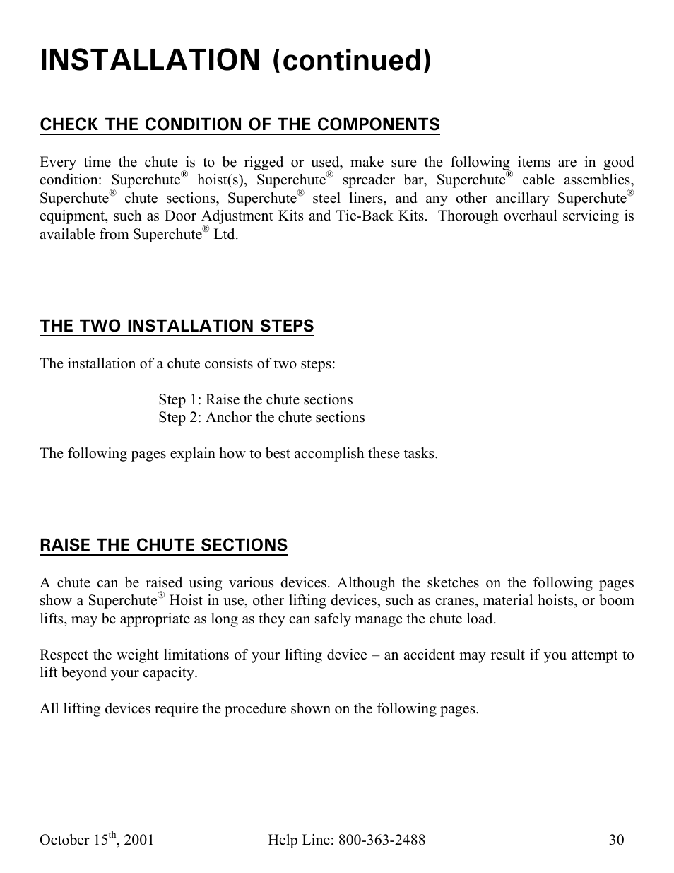 Installation (continued), Check the condition of the components, The two installation steps | Vestil CC-30-MC User Manual | Page 31 / 59