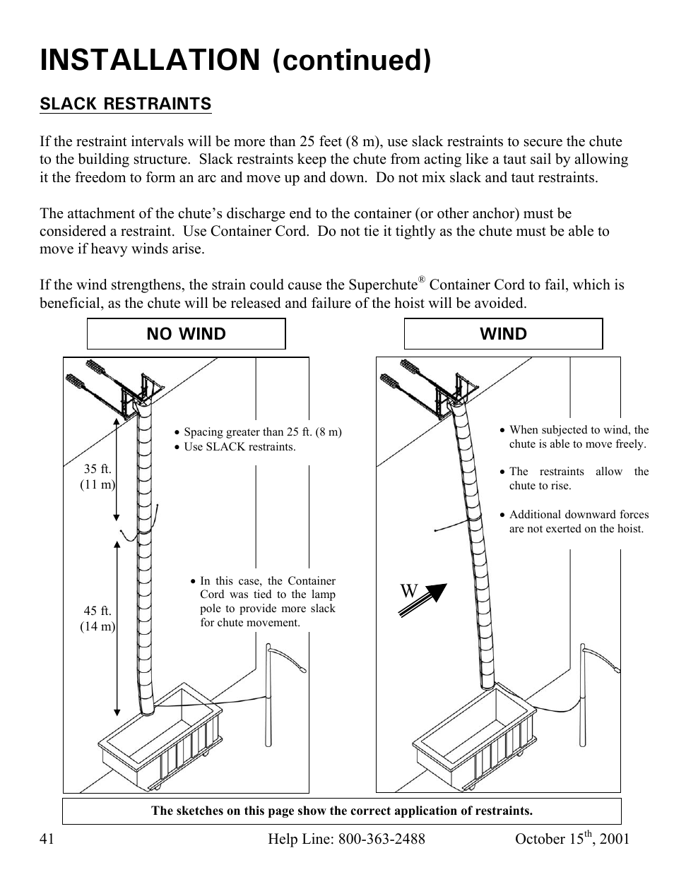 Installation (continued), Slack restraints, No wind wind | Vestil CC-30-MC User Manual | Page 42 / 59