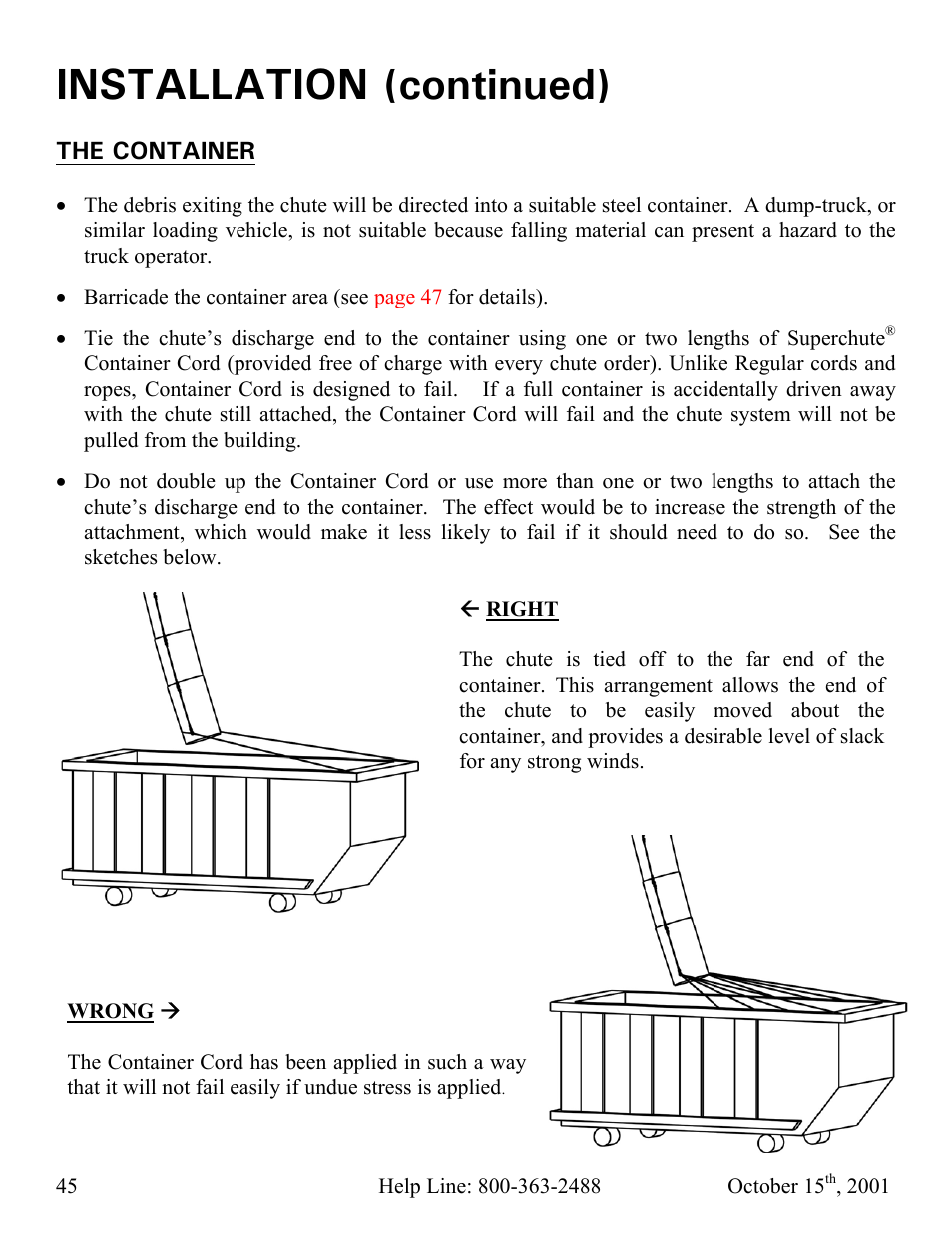 Installation (continued), The container | Vestil CC-30-MC User Manual | Page 46 / 59