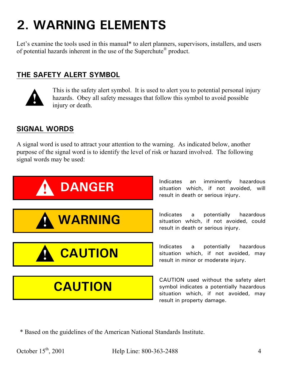 Warning elements, Warning, Danger | Caution | Vestil CC-30-MC User Manual | Page 5 / 59