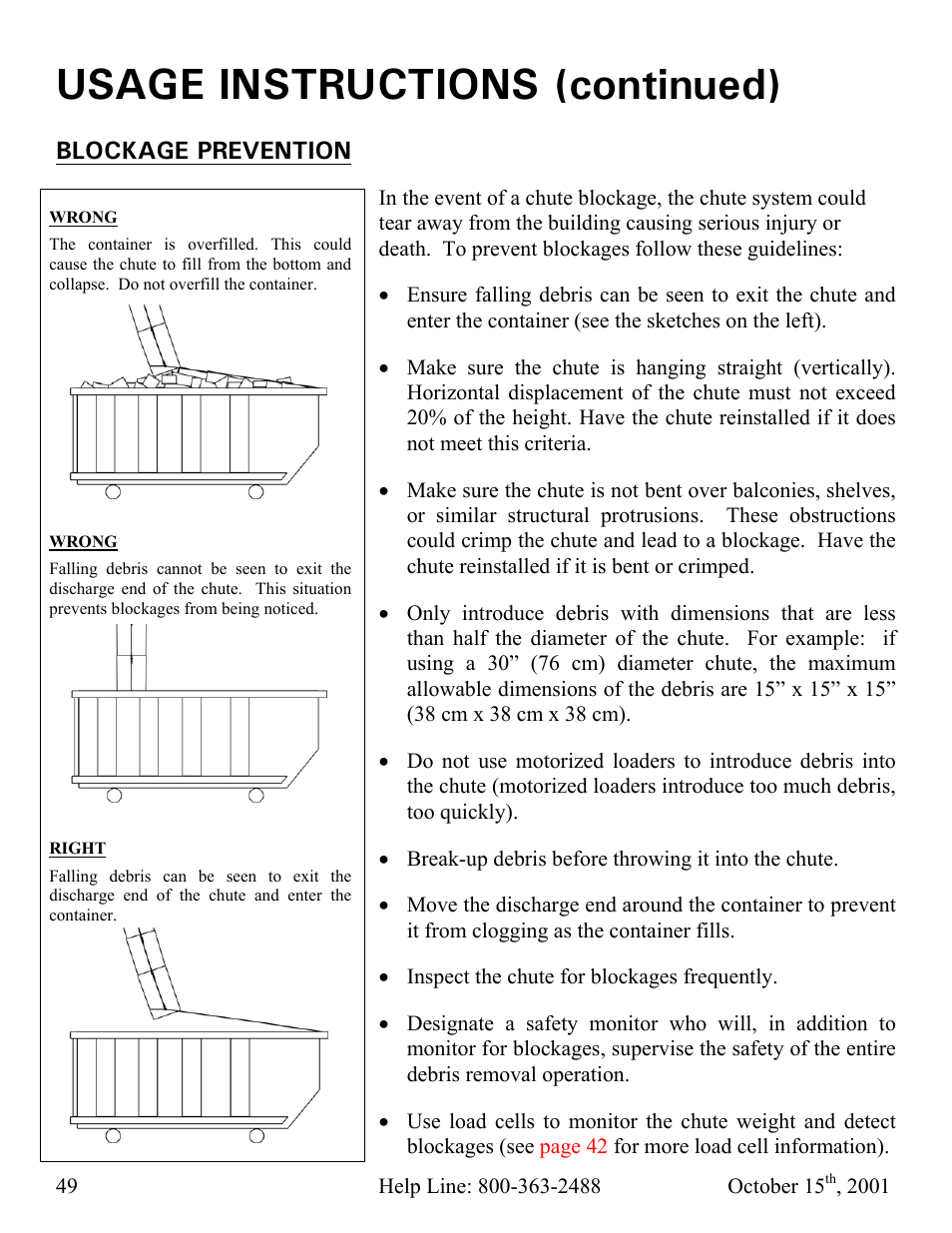 Usage instructions (continued), Blockage prevention | Vestil CC-30-MC User Manual | Page 50 / 59