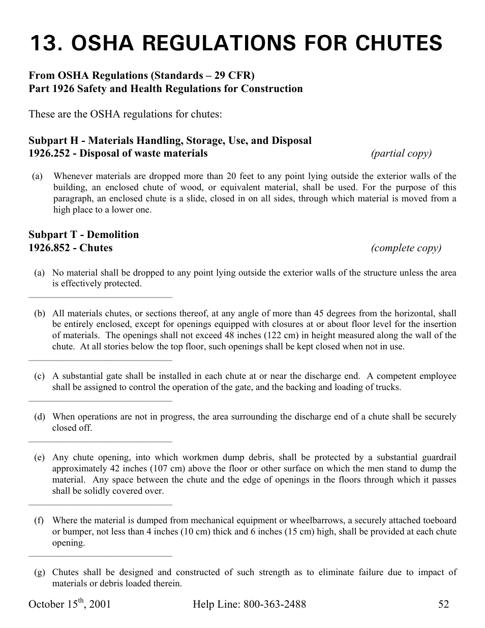 Osha regulations for chutes | Vestil CC-30-MC User Manual | Page 53 / 59