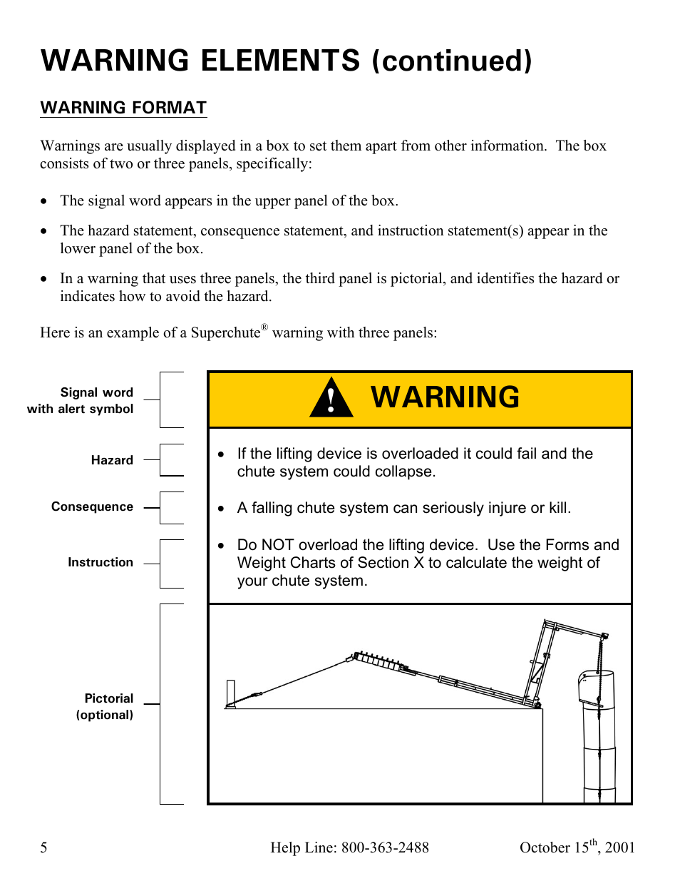 Warning elements (continued), Warning | Vestil CC-30-MC User Manual | Page 6 / 59