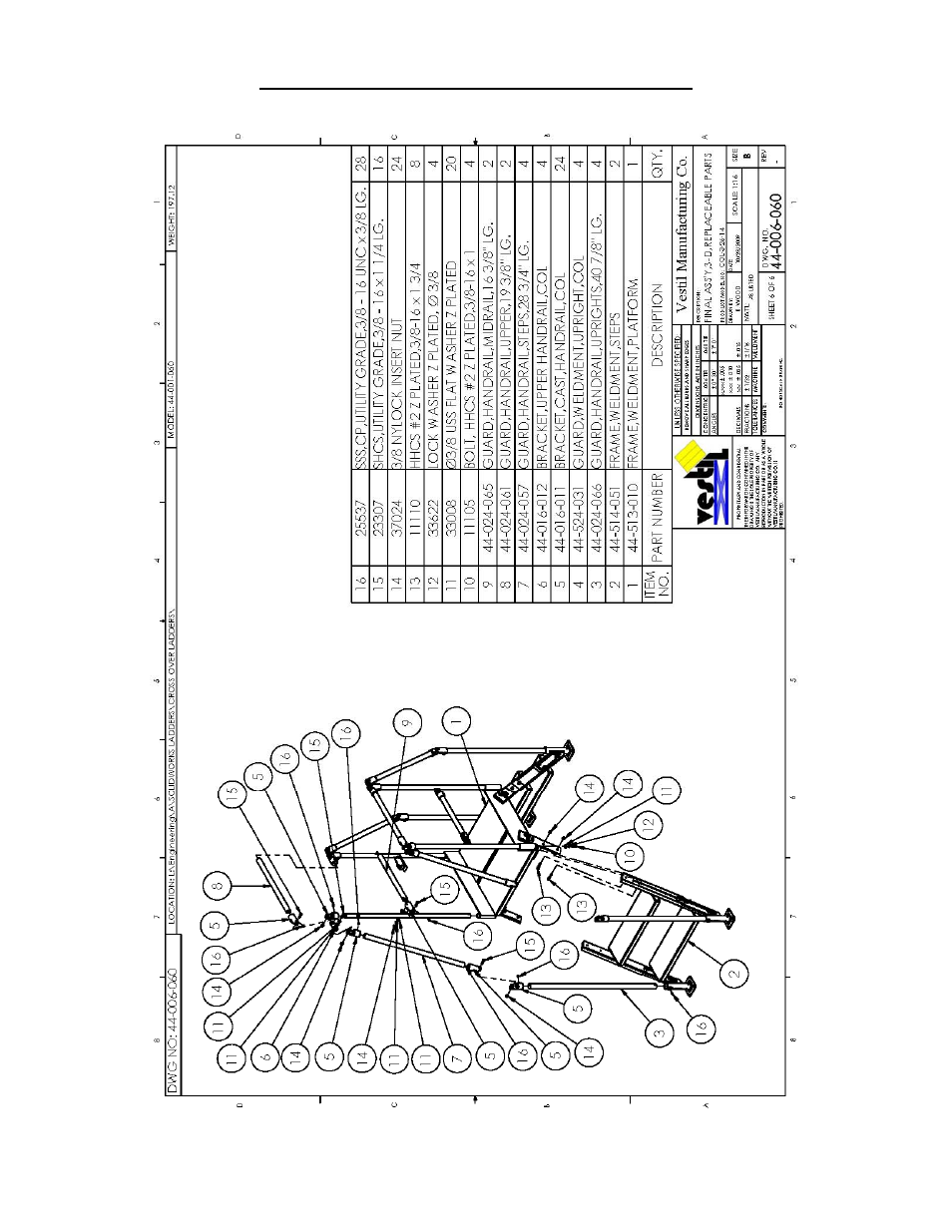 Exploded parts diagram and bill of materials | Vestil COL-3-26-14 User Manual | Page 3 / 5