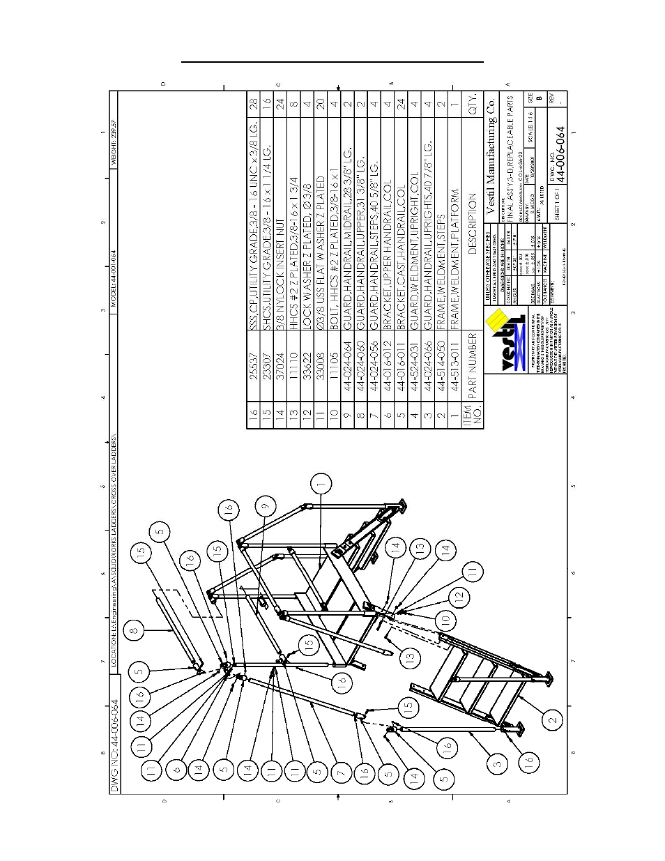 Exploded parts diagram and bill of materials | Vestil COL-4-36-23 User Manual | Page 3 / 5