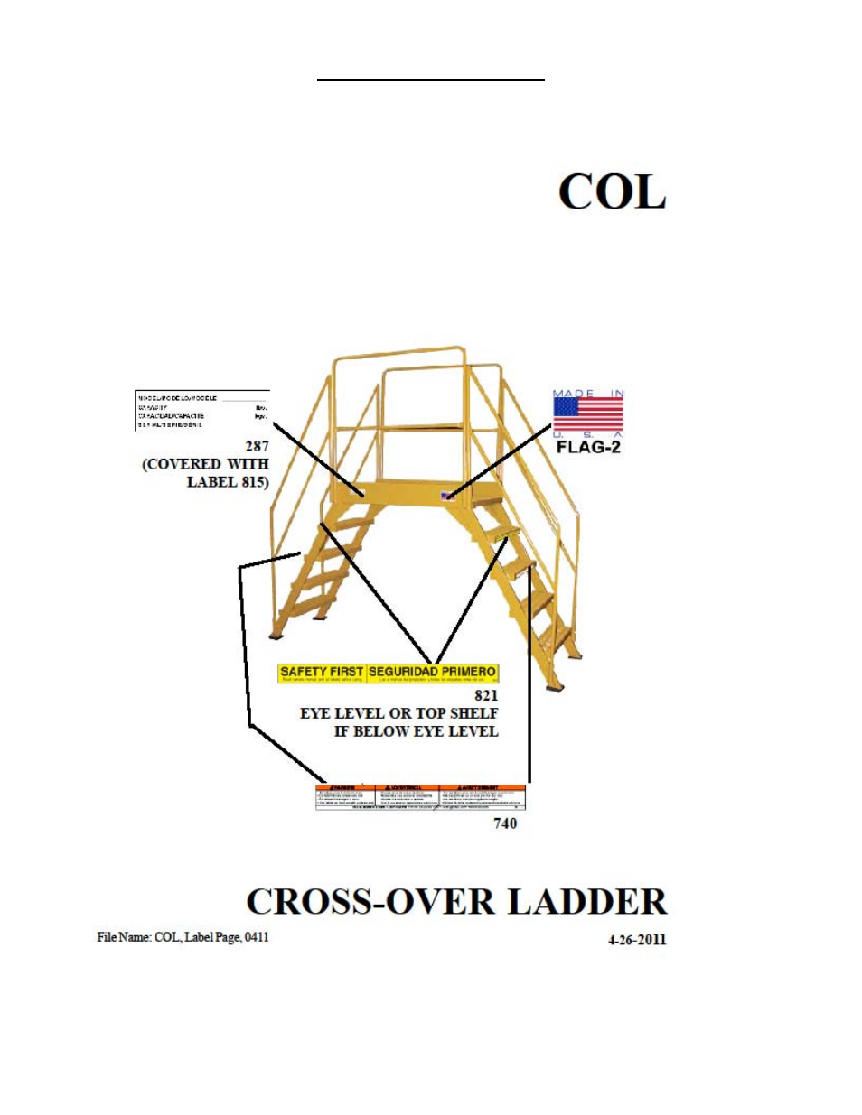 Label placement diagram | Vestil COL-4-36-23 User Manual | Page 4 / 5