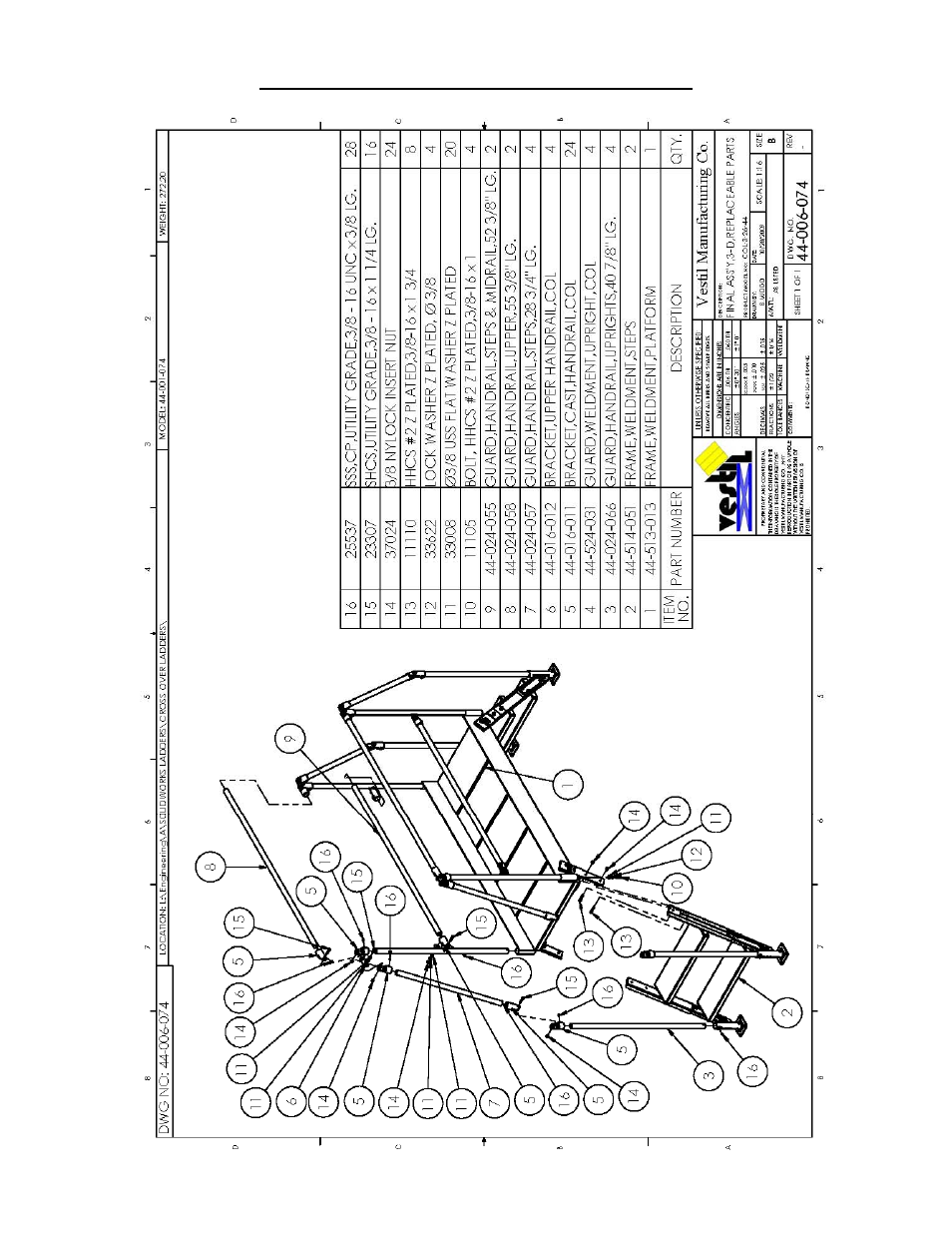 Exploded parts diagram and bill of materials | Vestil COL-3-26-44 User Manual | Page 3 / 5