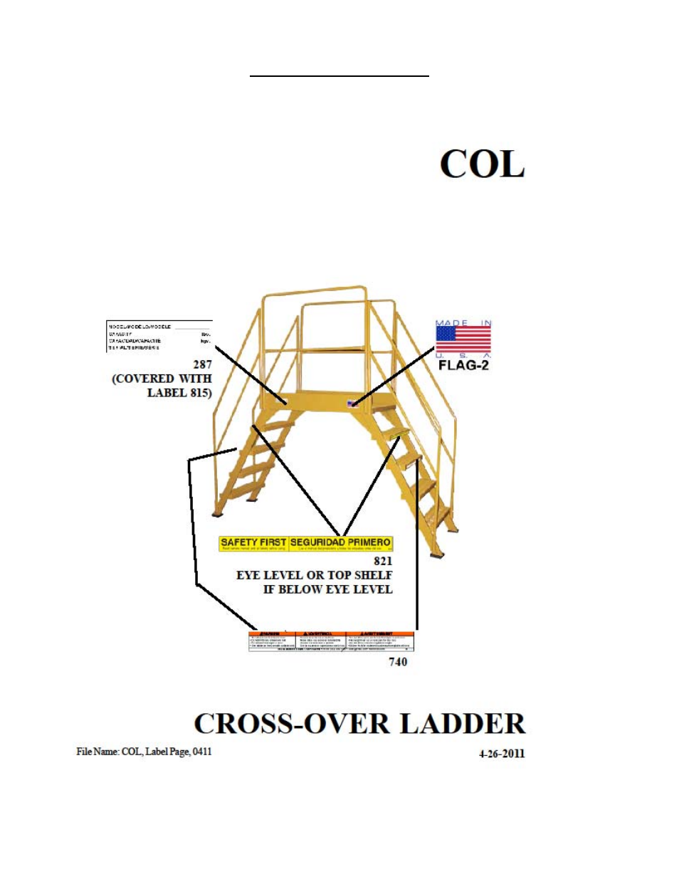 Label placement diagram | Vestil COL-3-26-44 User Manual | Page 4 / 5