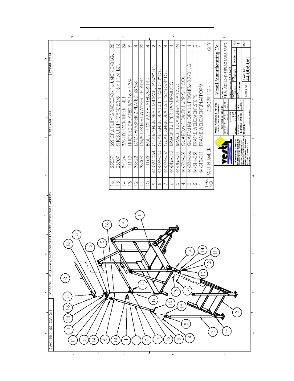 Exploded parts diagram and bill of materials | Vestil COL-3-26-23 User Manual | Page 3 / 5