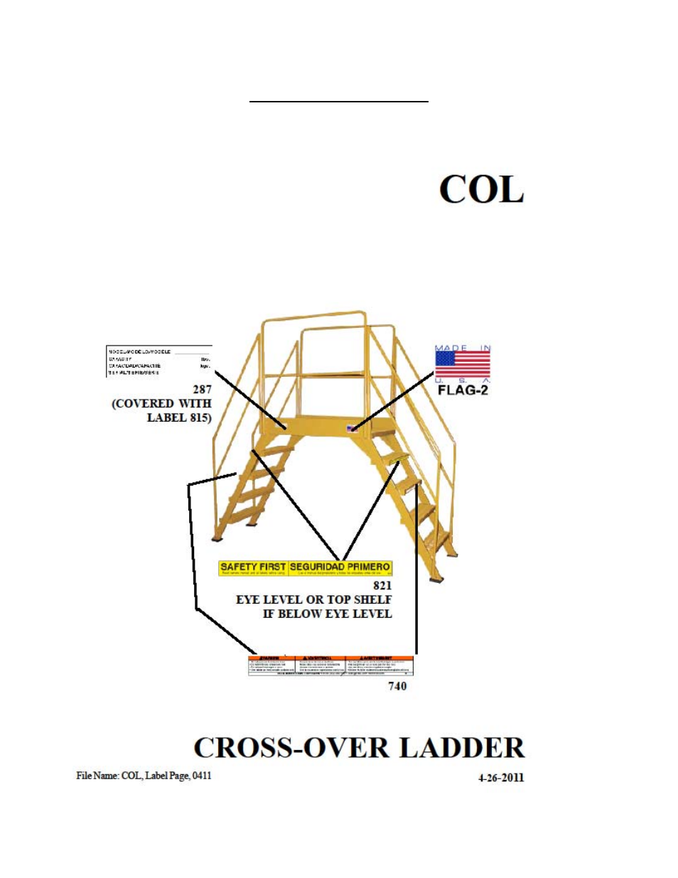 Label placement diagram | Vestil COL-3-26-23 User Manual | Page 4 / 5