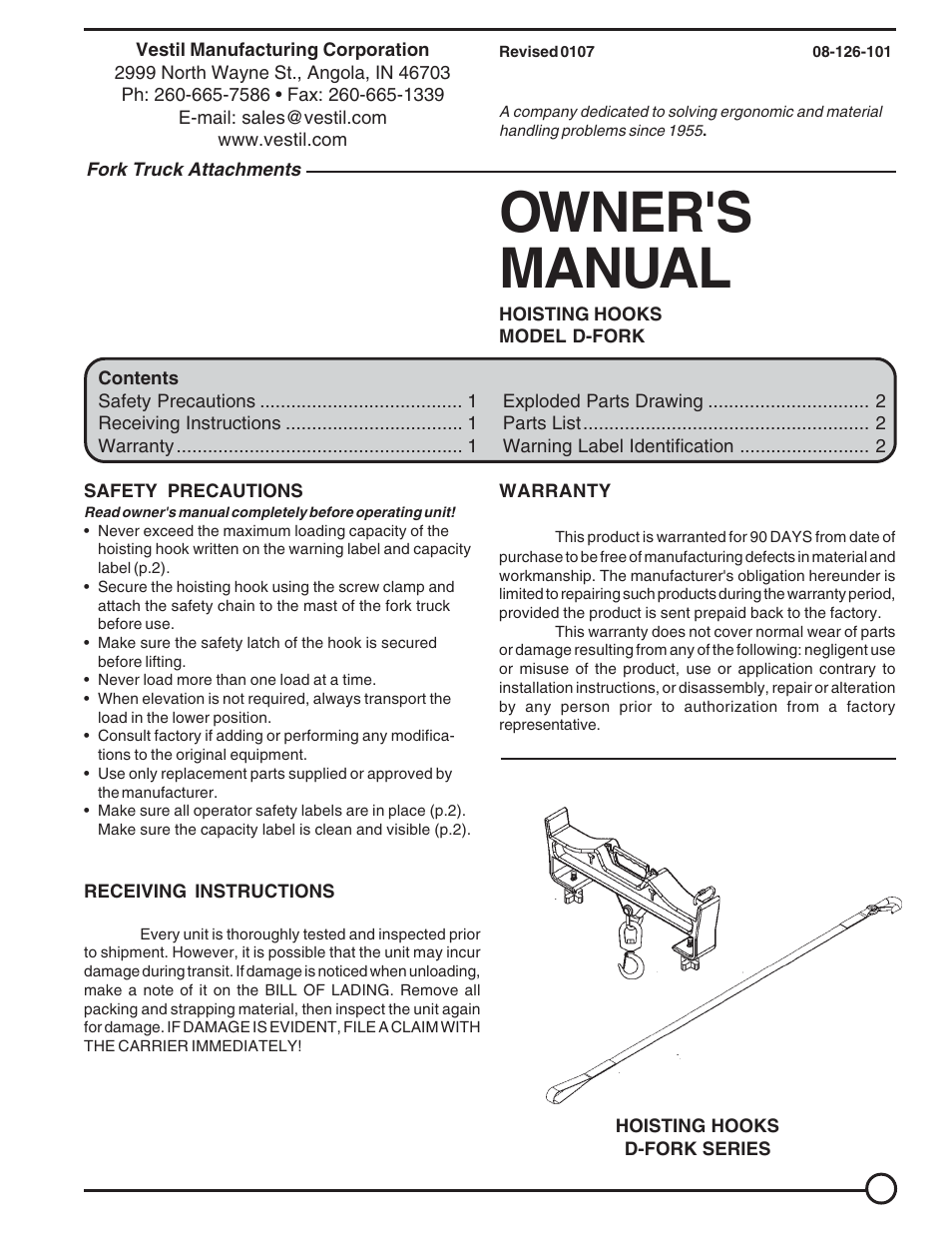 Vestil D-FORK User Manual | 2 pages