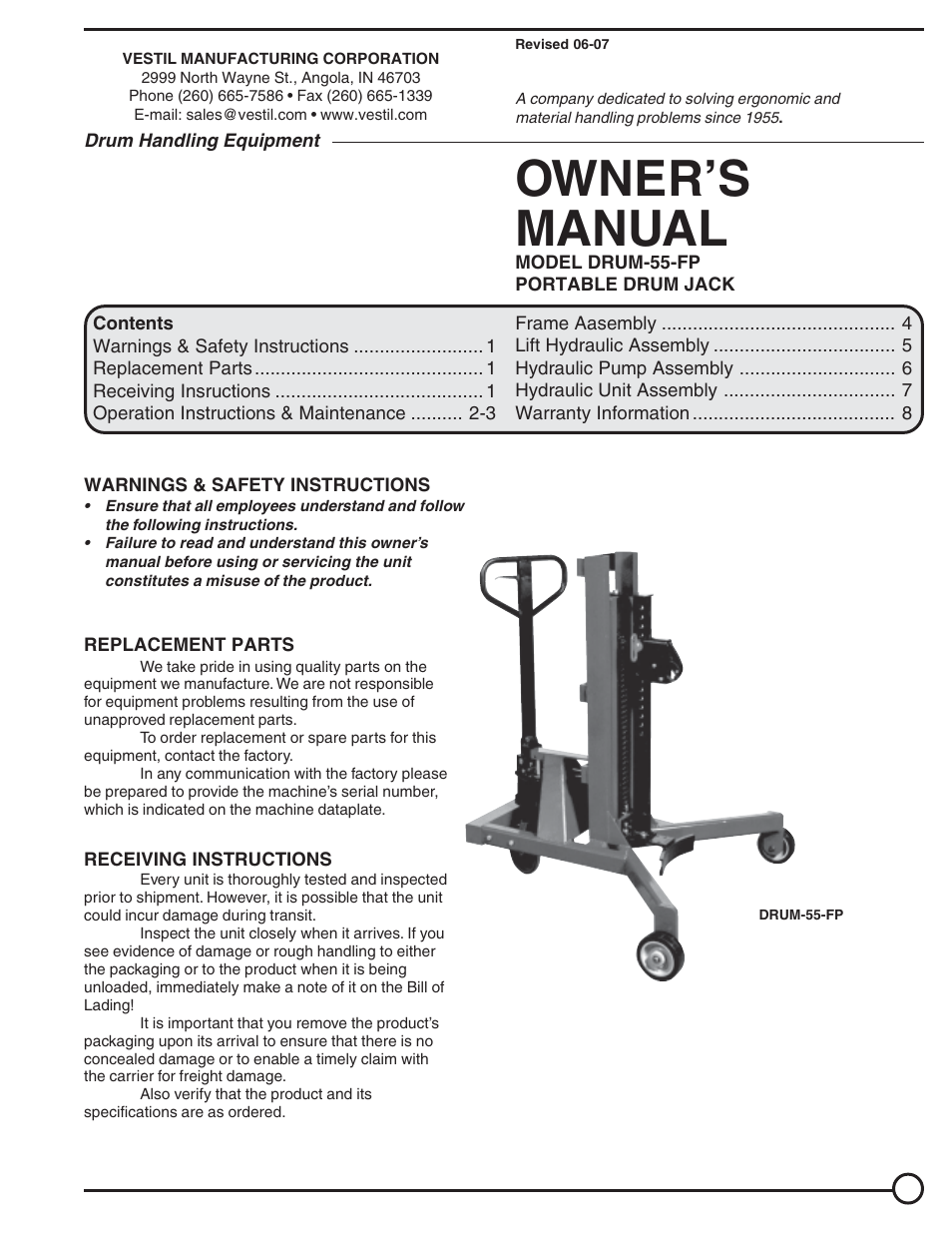 Vestil DRUM-55-FP User Manual | 8 pages