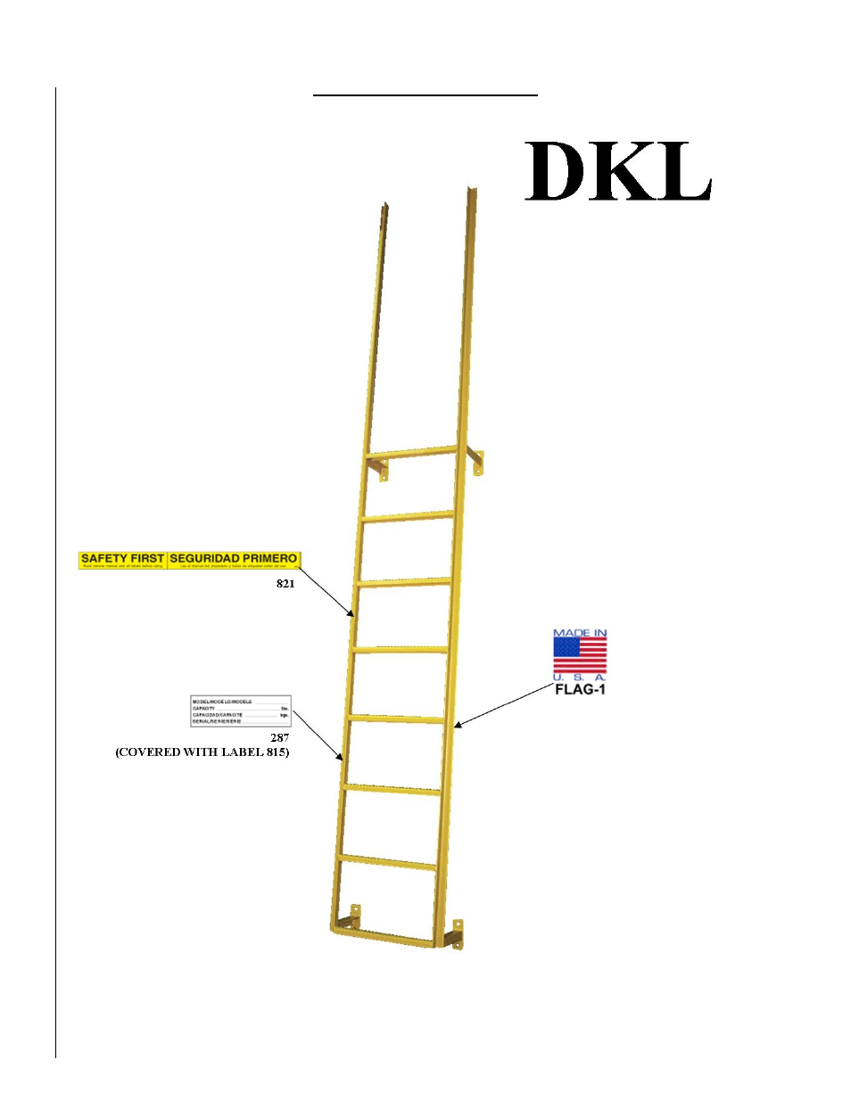 Label placement diagram | Vestil DKL Series User Manual | Page 11 / 12