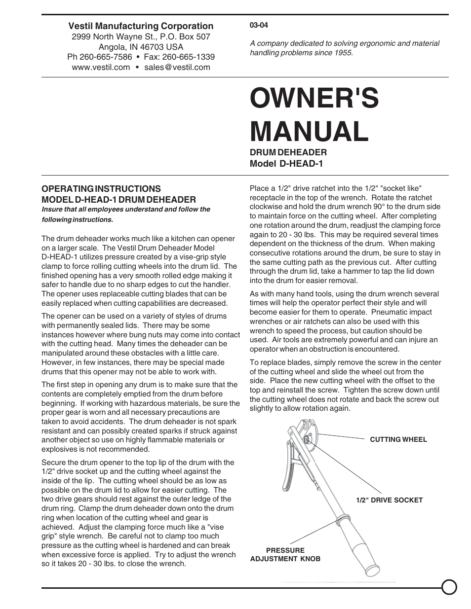 Vestil D-HEAD-1 User Manual | 1 page