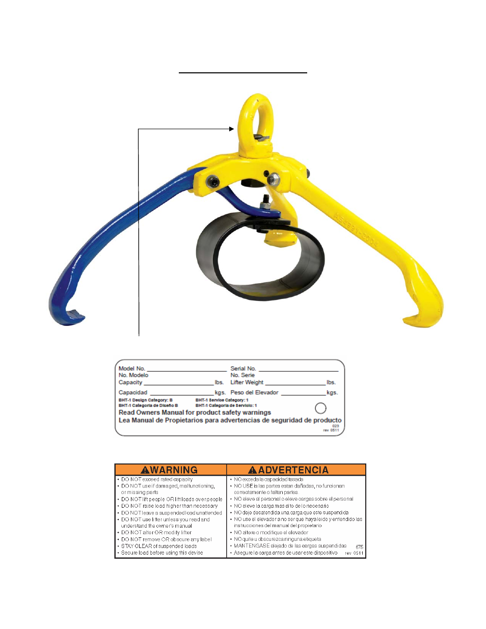 Label placement diagram | Vestil DRUM-GRAB User Manual | Page 5 / 6