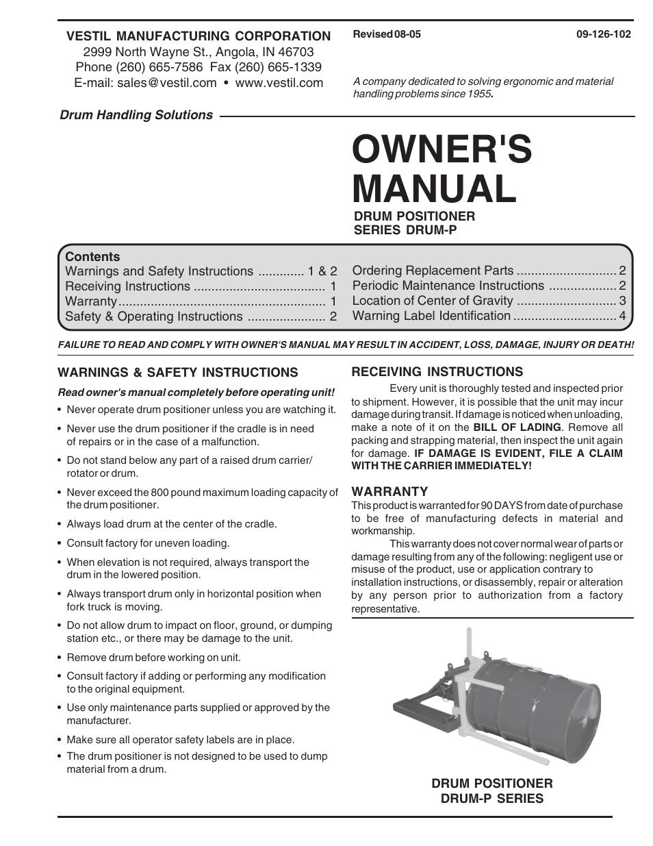 Vestil DRUM-P-30 User Manual | 4 pages