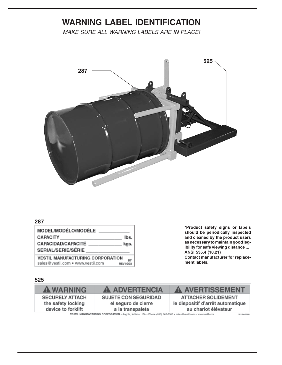 Warning label identification | Vestil DRUM-P-30 User Manual | Page 4 / 4