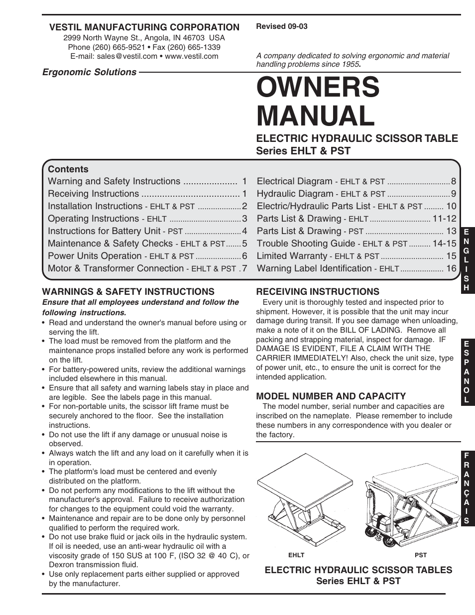 Vestil PST series User Manual | 16 pages