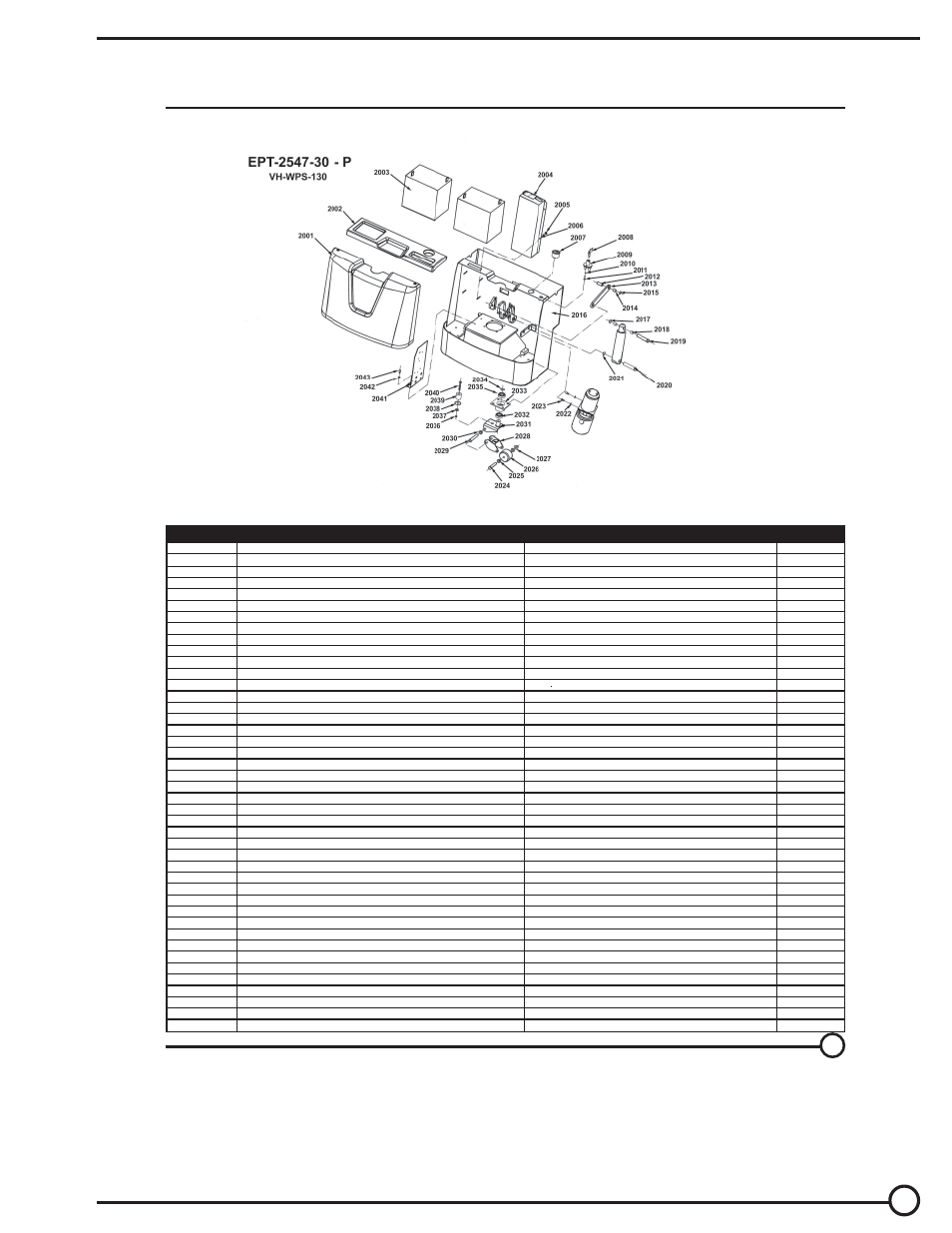 Tail box assembly bill of materials | Vestil EPT-30 User Manual | Page 138 / 144