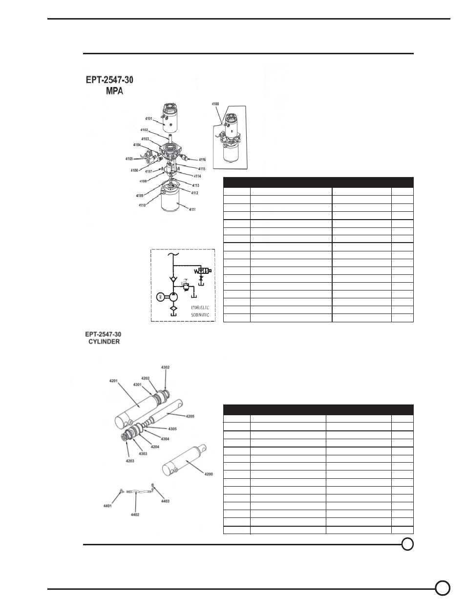 Power pack and cylinder bill of materials | Vestil EPT-30 User Manual | Page 140 / 144