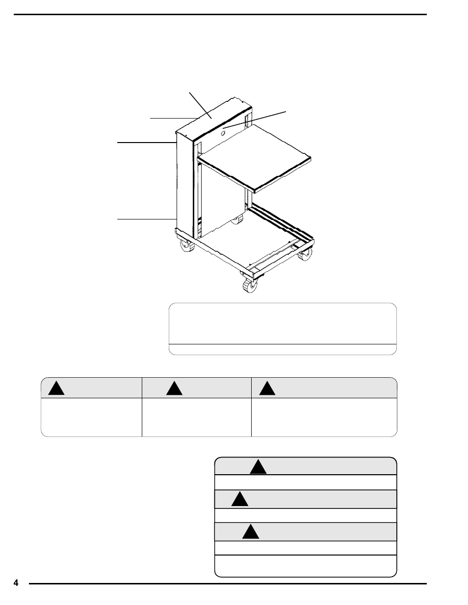 Warning label identification, Caution, Precaucion | Prudence, Warning, Avertissement, Aviso | Vestil ETS series User Manual | Page 4 / 5