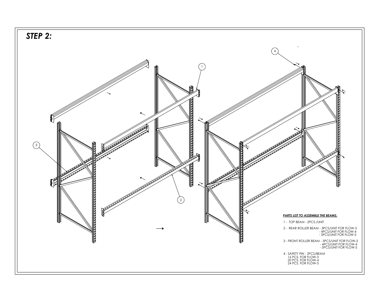 Gravity flow rack step 2, Step 2 | Vestil FLOW Series User Manual | Page 2 / 8