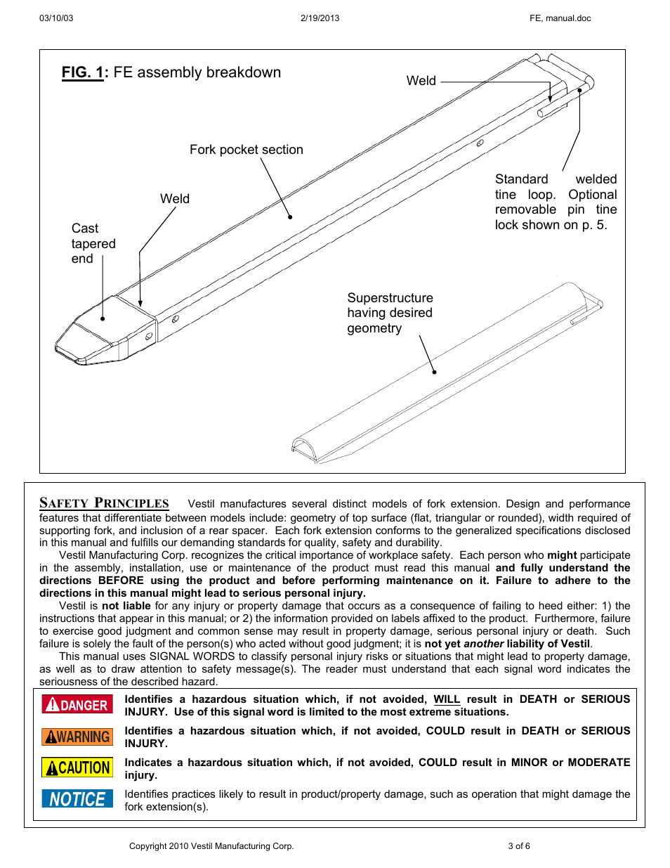 Fig. 1: fe assembly breakdown | Vestil FE series User Manual | Page 3 / 6