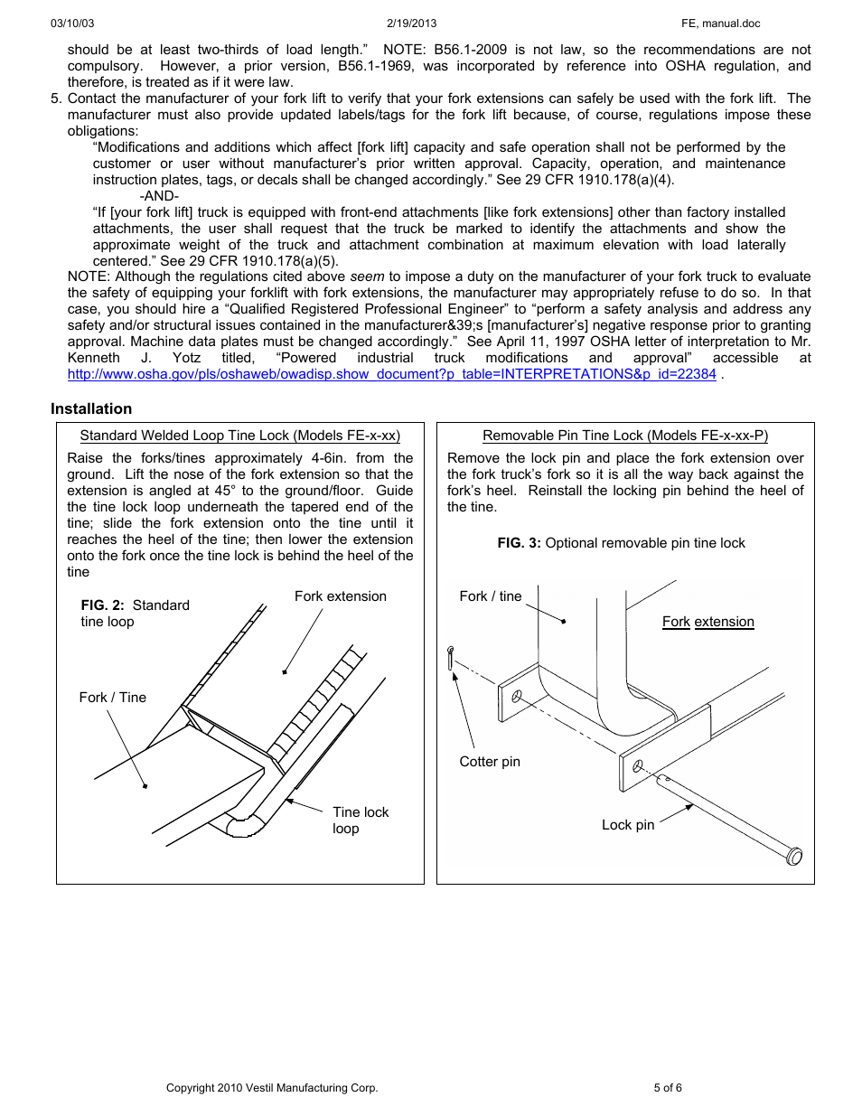 Vestil FE series User Manual | Page 5 / 6