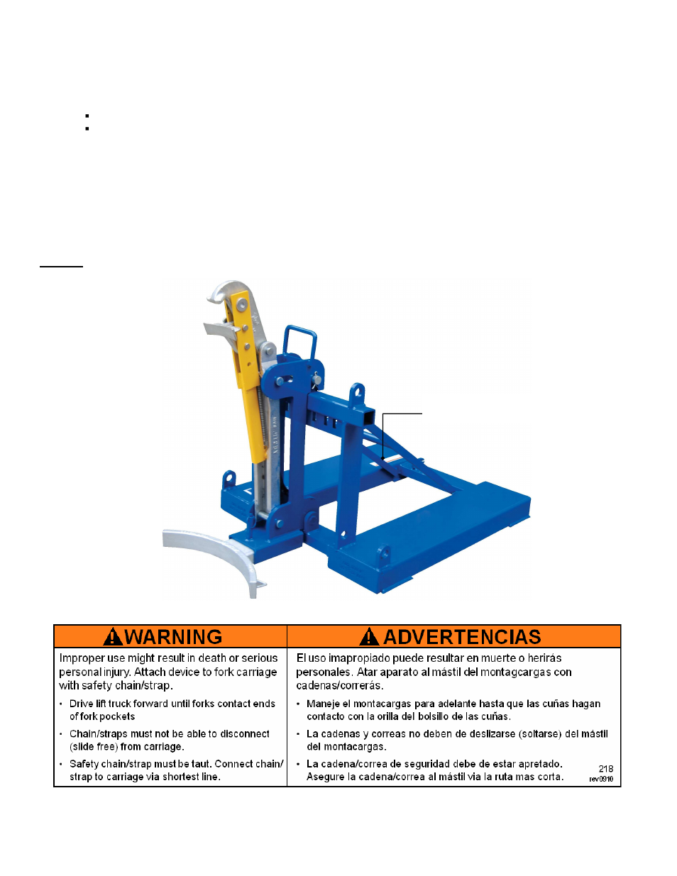 Label #218, Fig. 7: product label placement diagram | Vestil FMDL User Manual | Page 12 / 12